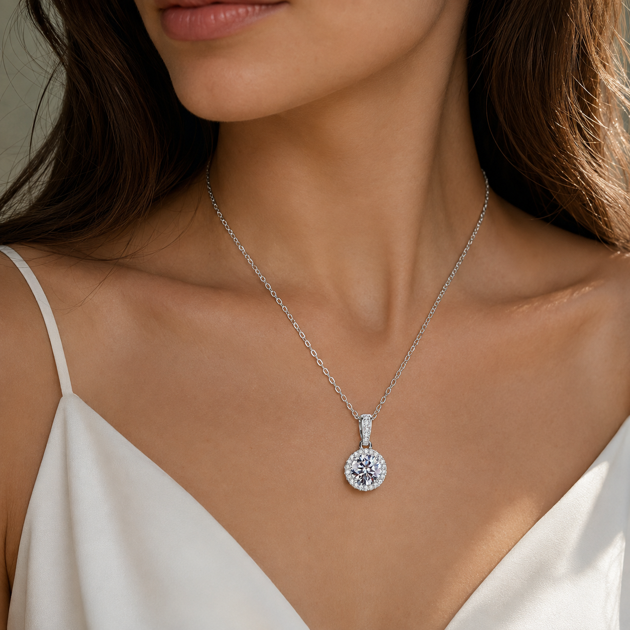The Halo Pendant Moissanite Necklace