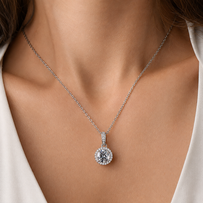 The Halo Pendant Moissanite Necklace