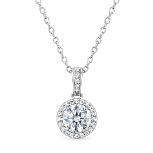 The Halo Pendant Moissanite Necklace
